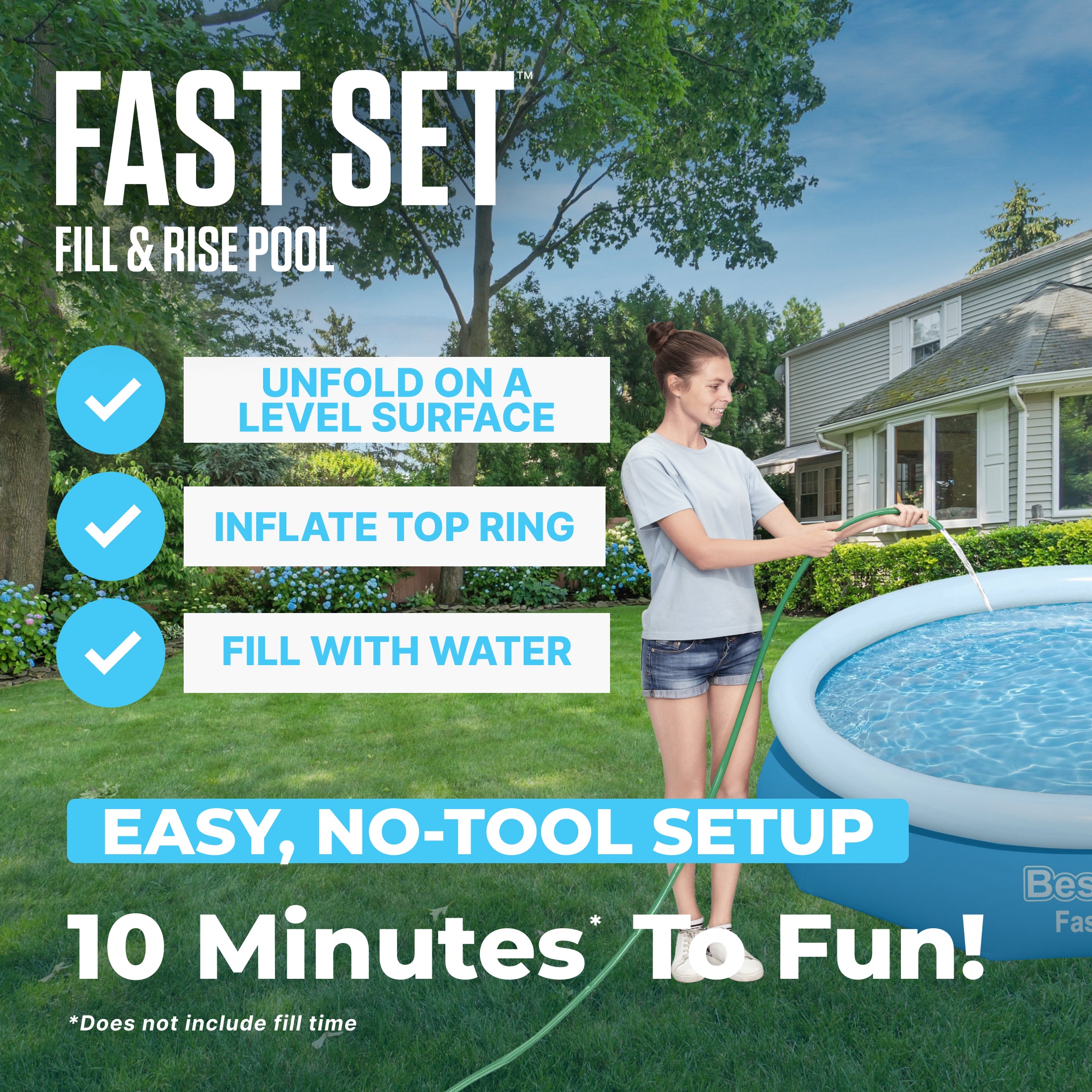 Bestway Fast Set Above Ground Pool, Round Inflatable Ring Top Pool (Used)
