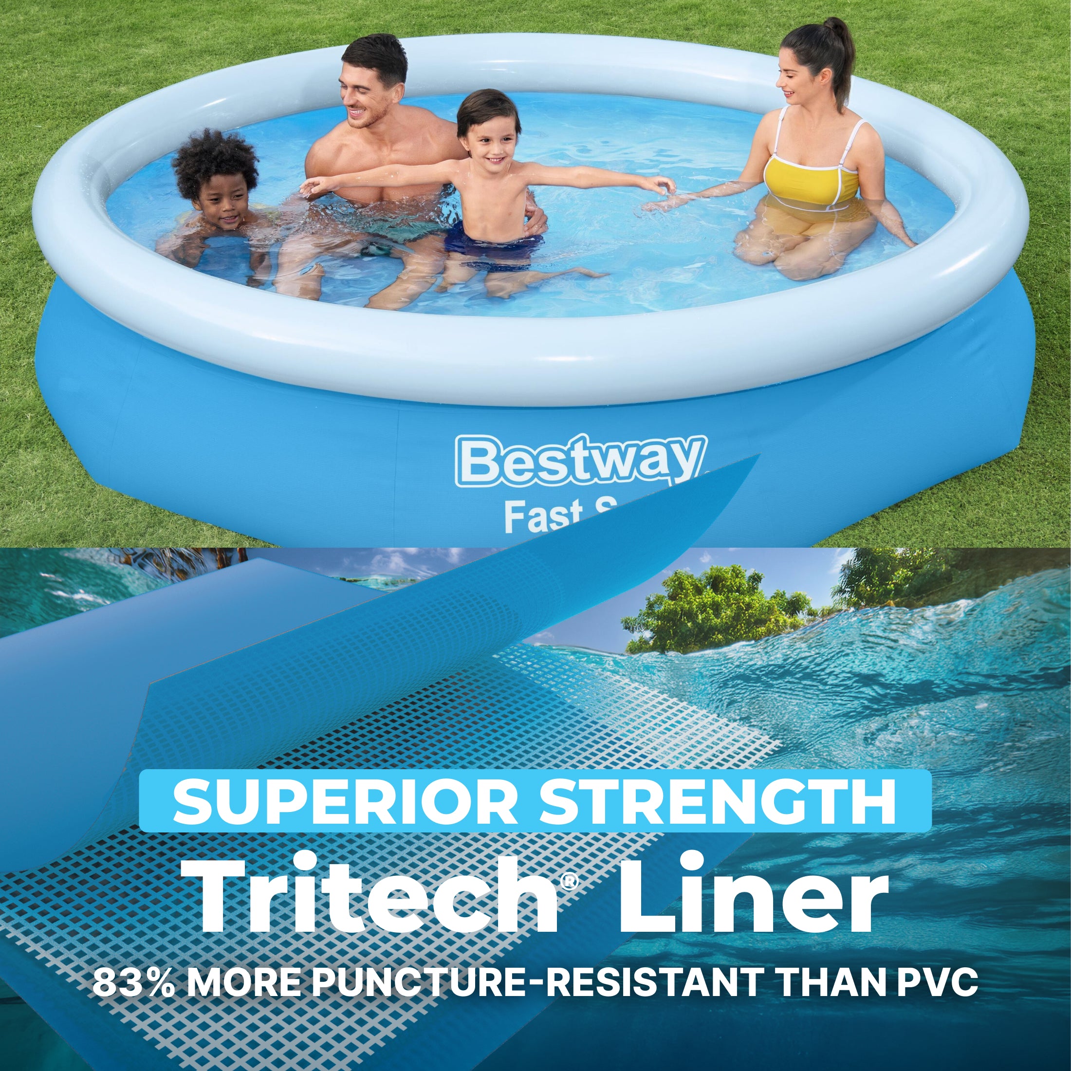 Bestway Fast Set Above Ground Pool, Round Inflatable Ring Top Pool (Used)