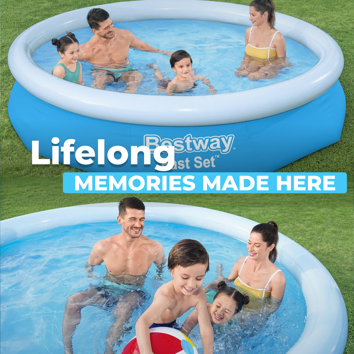 Bestway Fast Set Above Ground Pool, Round Inflatable Ring Top Pool (Open Box) - VMInnovations
