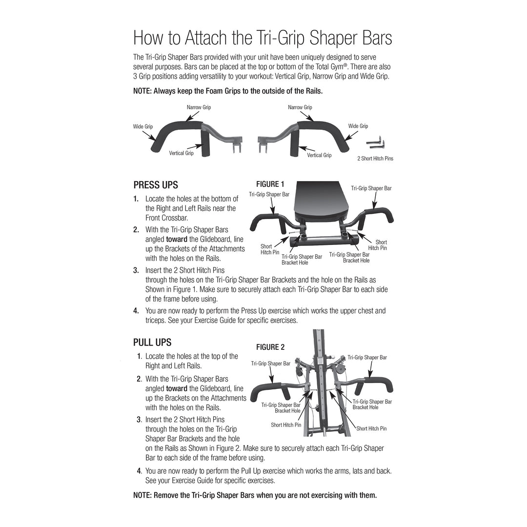 Total Gym Tri-Grip Shaper Bars with Vertical, Narrow, and Wide Grip Positions