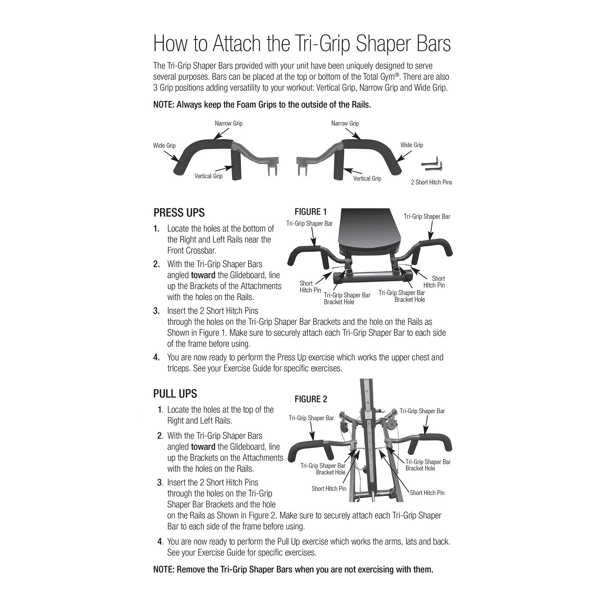 Total Gym Tri-Grip Shaper Bars with Vertical, Narrow, and Wide Grip Positions - VMInnovations