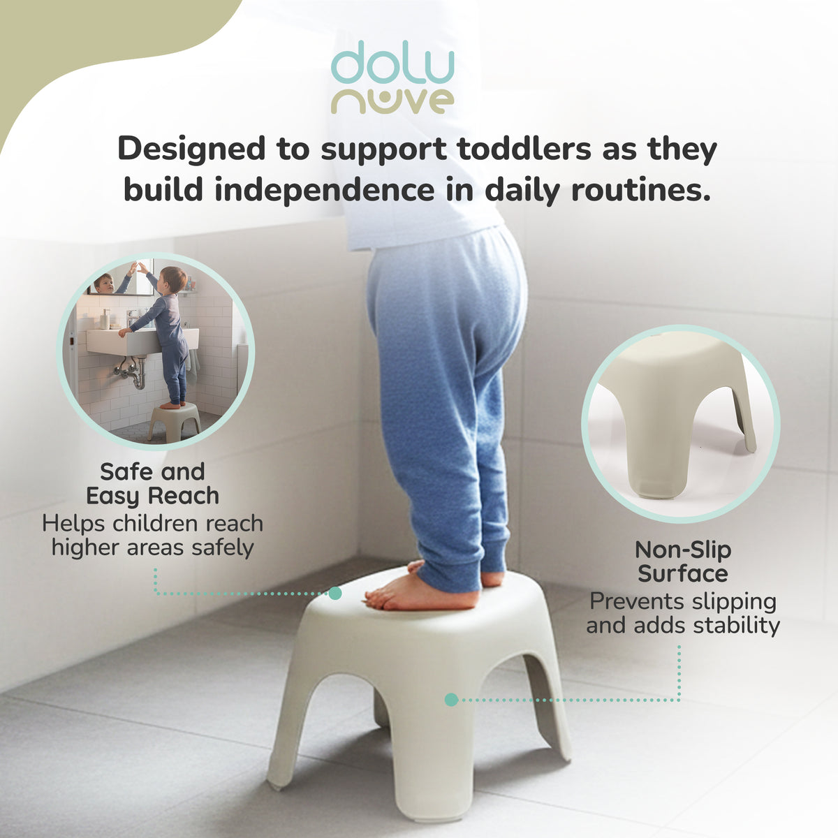Dolu Nuve Kids Non-Slip Step Stool Toddler Helper for Bathroom, Beige (Open Box)