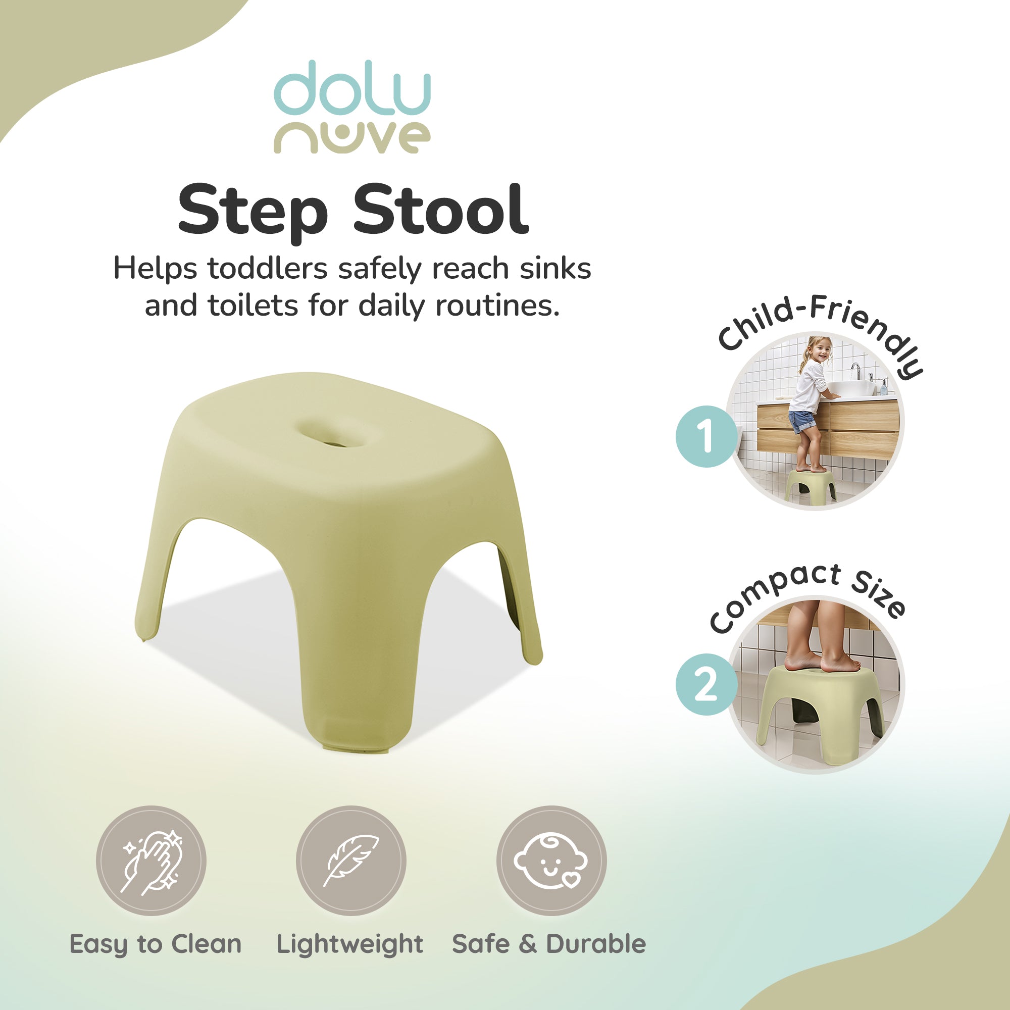 Dolu Nuve Kids Non-Slip Step Stool Toddler Helper for Bathroom, Eco Green - VMInnovations