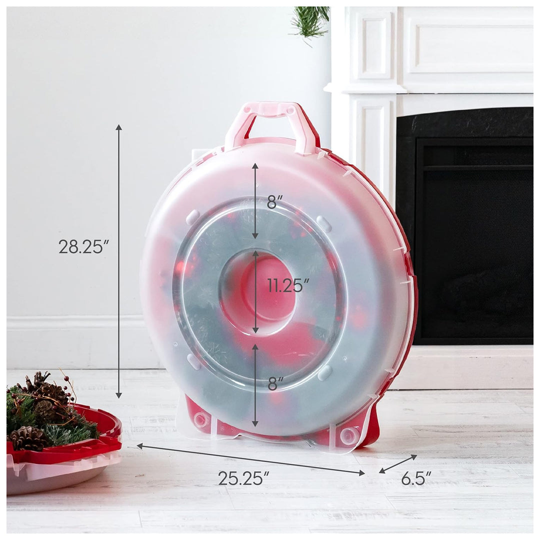 IRIS USA 24" Wreath Storage Container With Latches and Handle, Clear/Red, 2 Pack