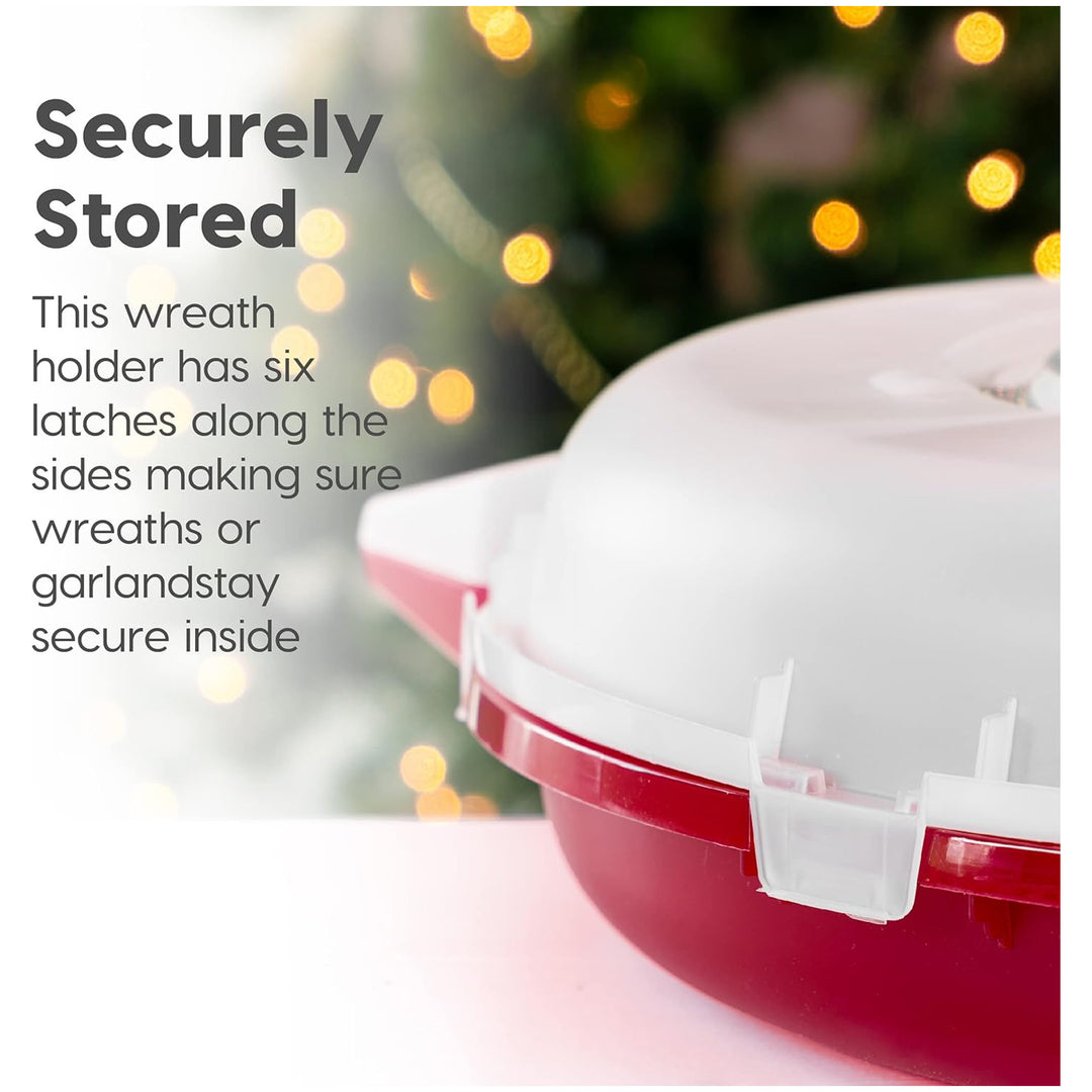 IRIS USA 24" Wreath Storage Container With Latches and Handle, Clear/Red, 2 Pack