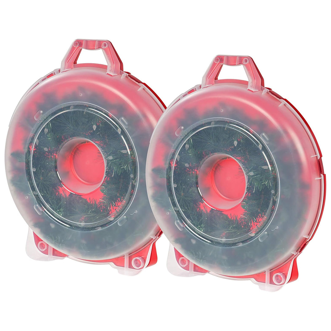 IRIS USA 24" Wreath Container w/Latches & Handle, Clear/Red, 2pk (Open Box)