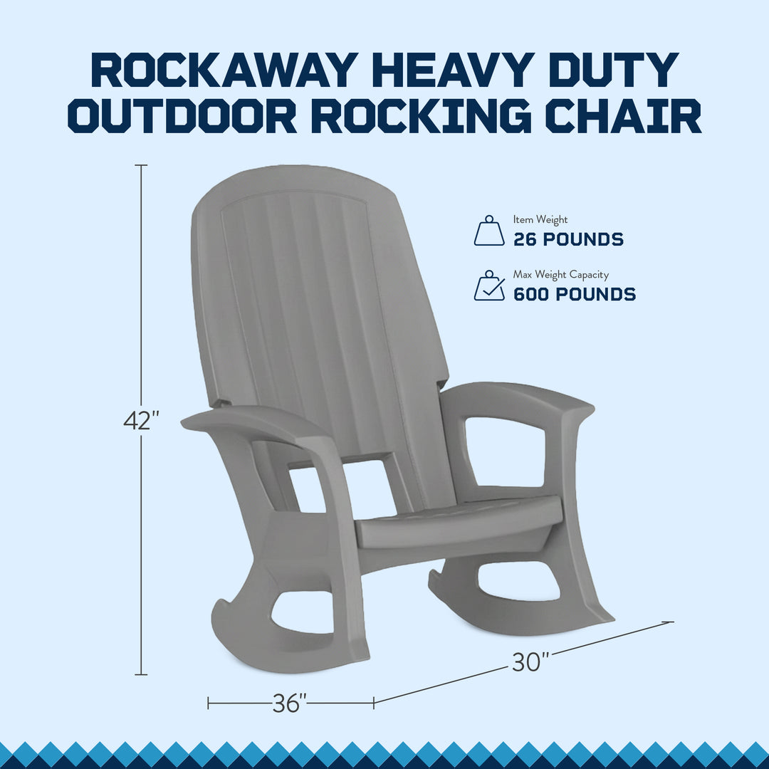 Semco Rockaway Heavy Duty All-Weather Outdoor Patio or Deck Rocking Chair, Gray