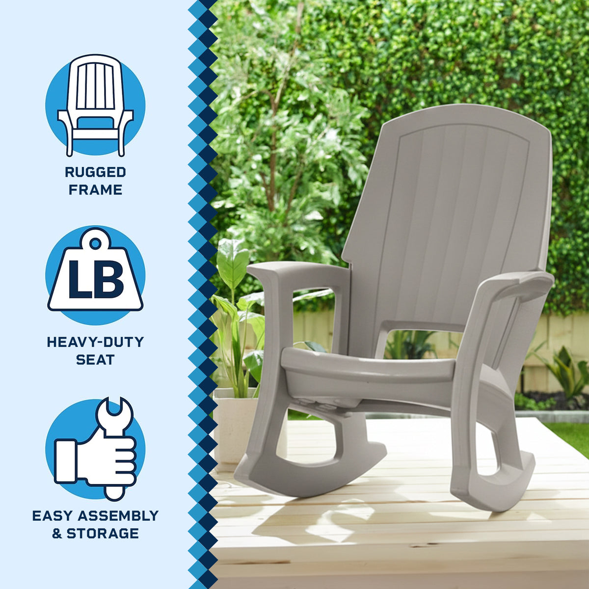 Semco Rockaway Heavy Duty All-Weather Outdoor Rocking Chair, Gray (Open Box)