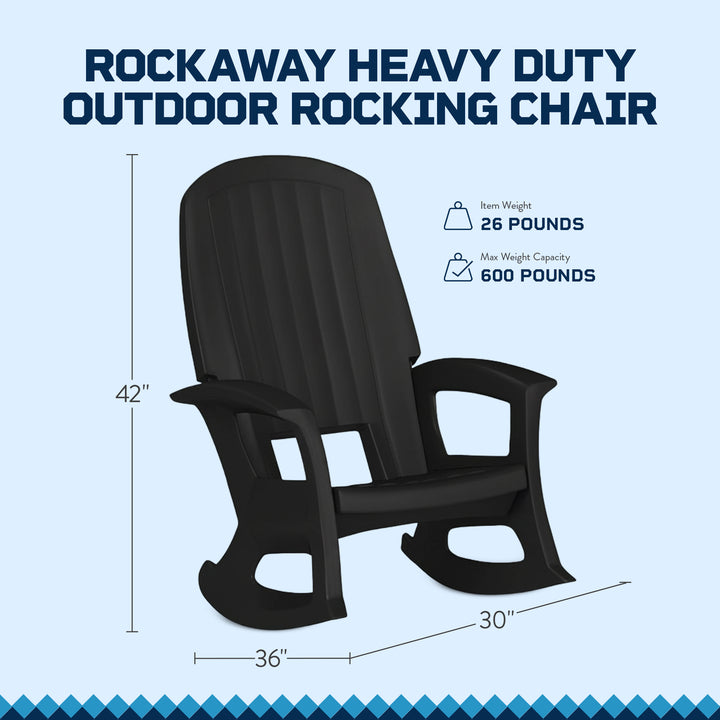 Semco Rockaway Heavy Duty All-Weather Outdoor Patio or Deck Rocking Chair, Black