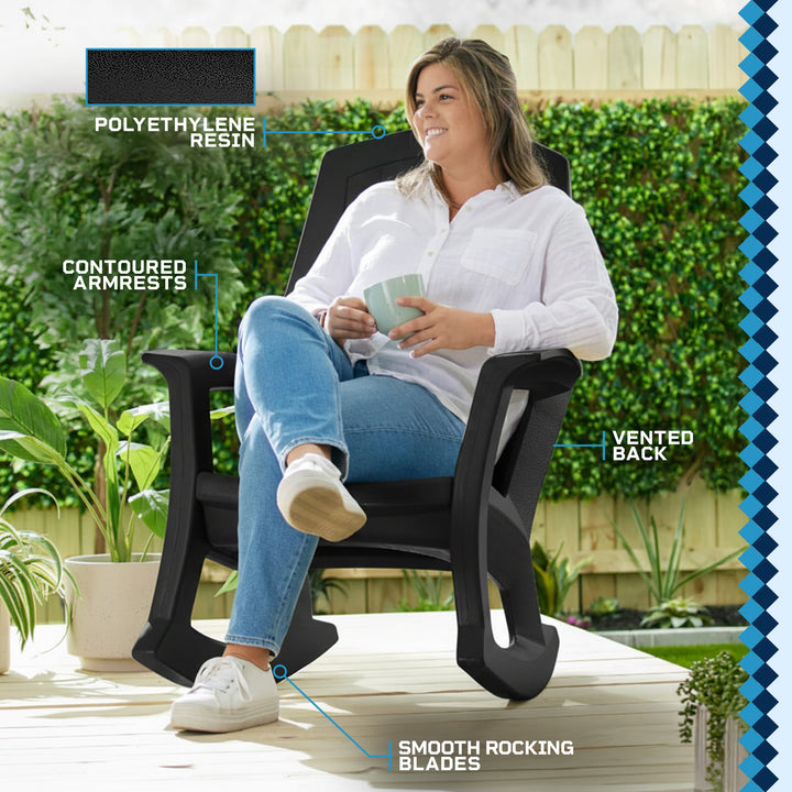 Semco Rockaway Heavy Duty All-Weather Outdoor Patio or Deck Rocking Chair, Black