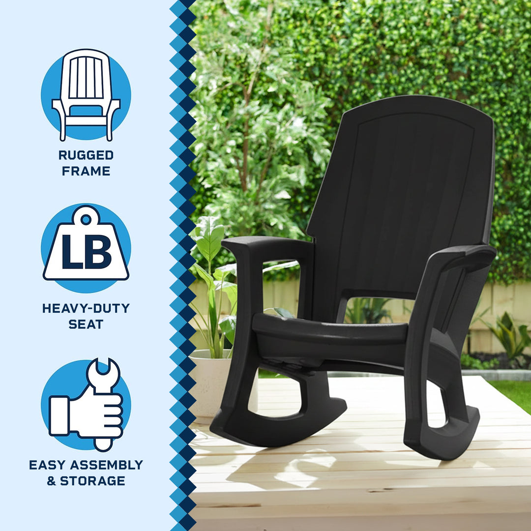 Semco Rockaway Heavy Duty All-Weather Outdoor Patio or Deck Rocking Chair, Black