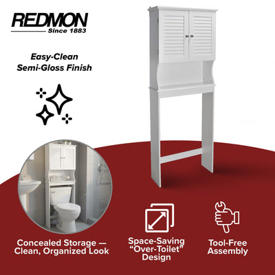 Redmon Louvered Over-The-Toilet Space Saver Cabinet, Adjustable Shelf, White - VMInnovations
