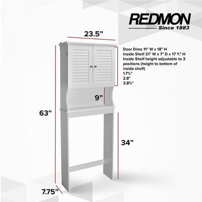 Redmon Louvered Over-The-Toilet Space Saver Cabinet, Adjustable Shelf, White - VMInnovations