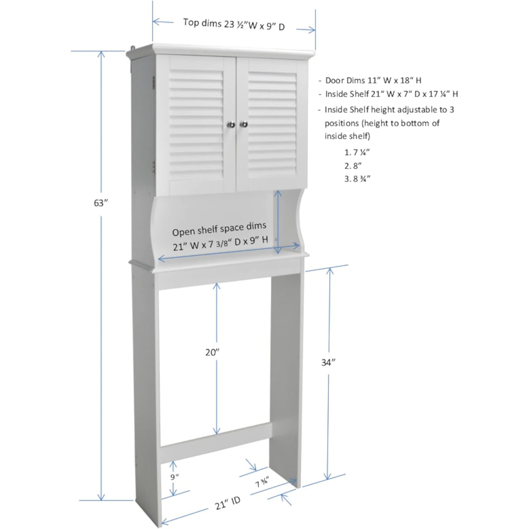 Redmon Louvered Over-The-Toilet Space Saver Cabinet, Adjustable Shelf, White