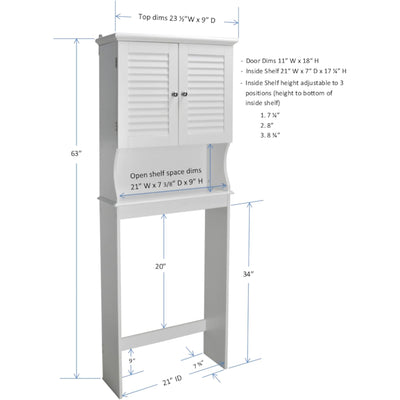 Redmon Louvered Over-The-Toilet Space Saver Cabinet, Adjustable Shelf, White - VMInnovations