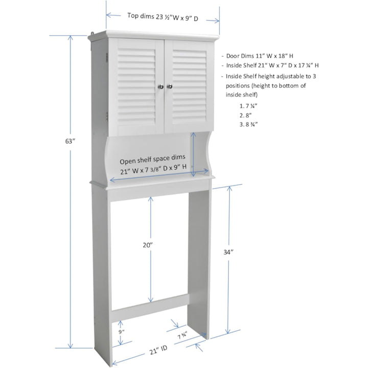 Redmon Louvered Over-The-Toilet Space Saver Cabinet, Adjustable Shelf, White