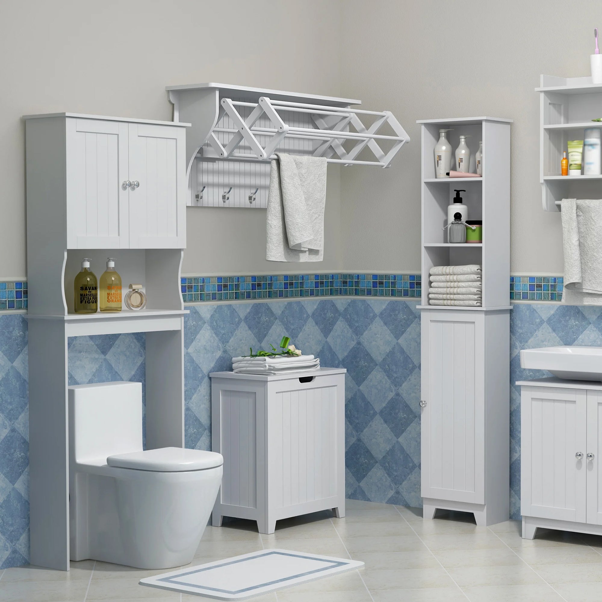 Redmon Louvered Over-The-Toilet Space Saver Cabinet, Adjustable Shelf, White - VMInnovations