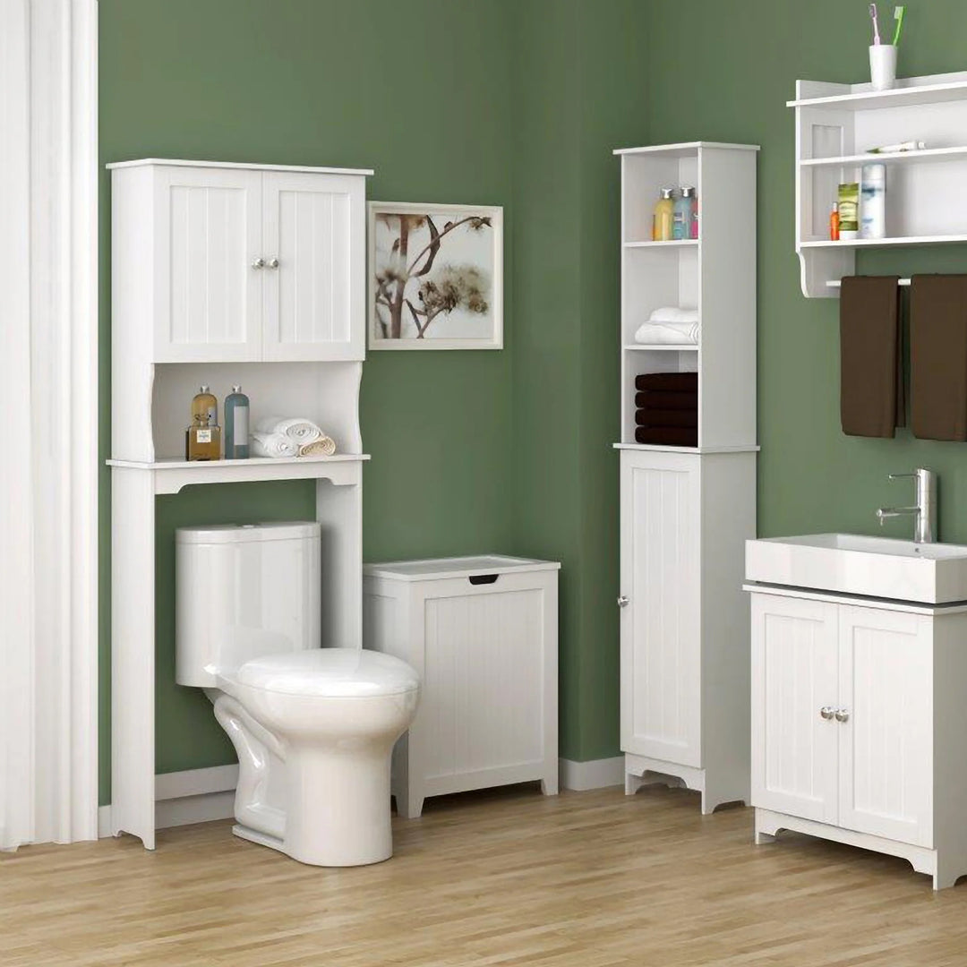 Redmon Louvered Over-The-Toilet Space Saver Cabinet, Adjustable Shelf, White