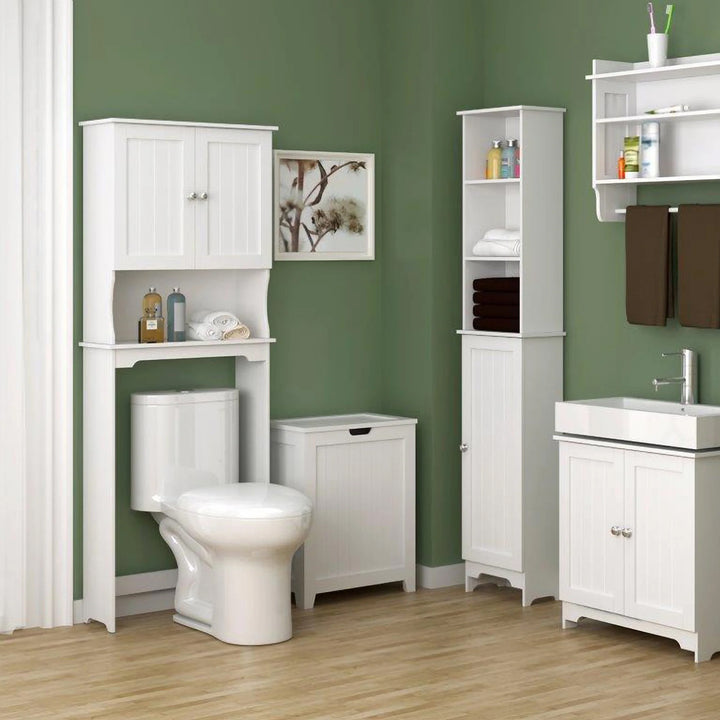 Redmon Louvered Over-The-Toilet Space Saver Cabinet, Adjustable Shelf, White