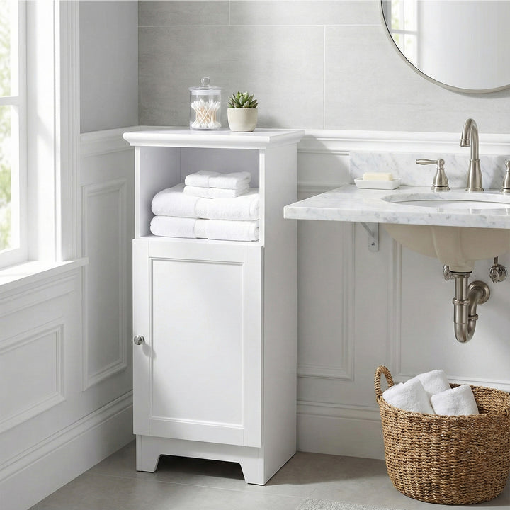 Redmon Shaker Style Single Door Cabinet, Bathroom Storage Organizer, White