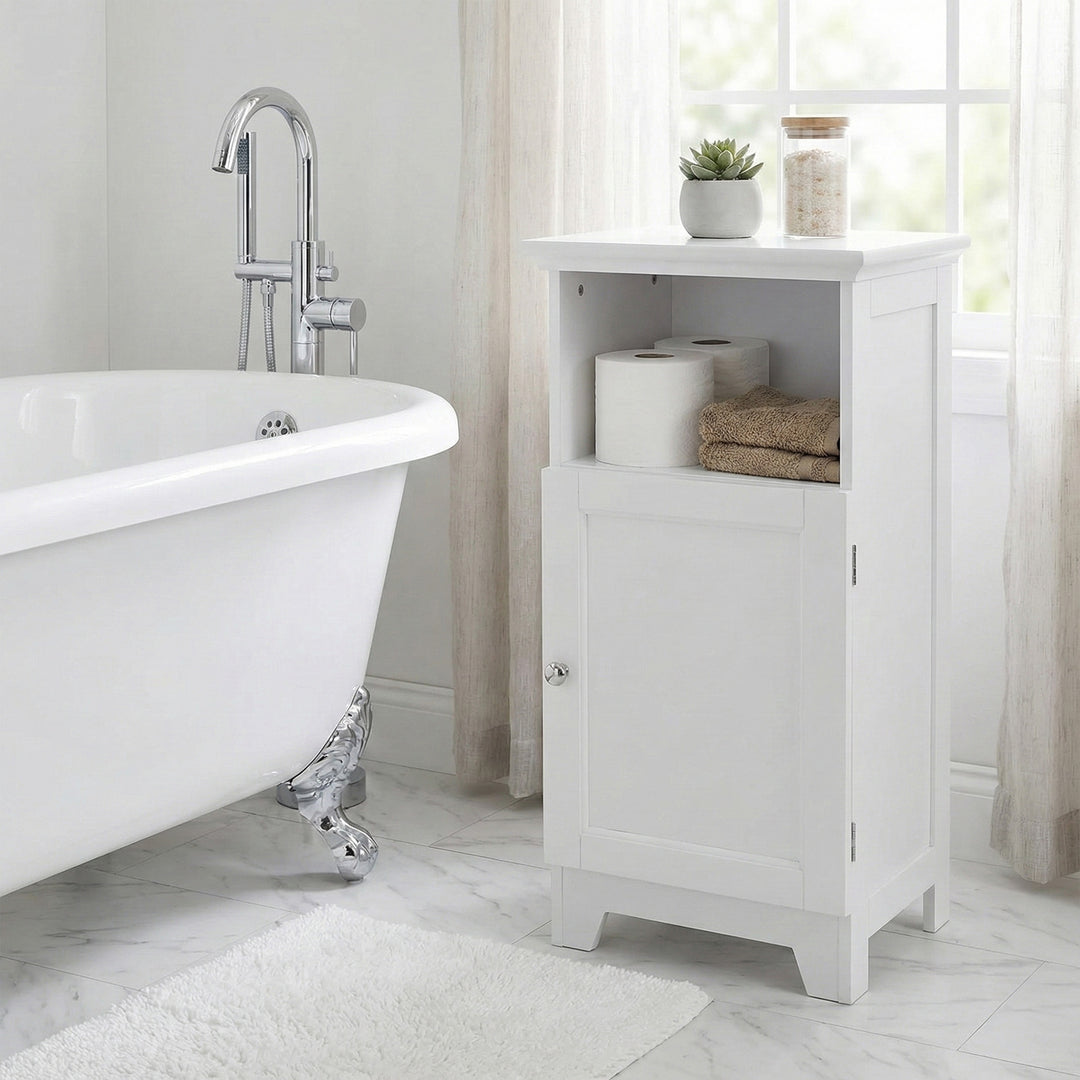 Redmon Shaker Style Single Door Cabinet, Bathroom Storage Organizer, White
