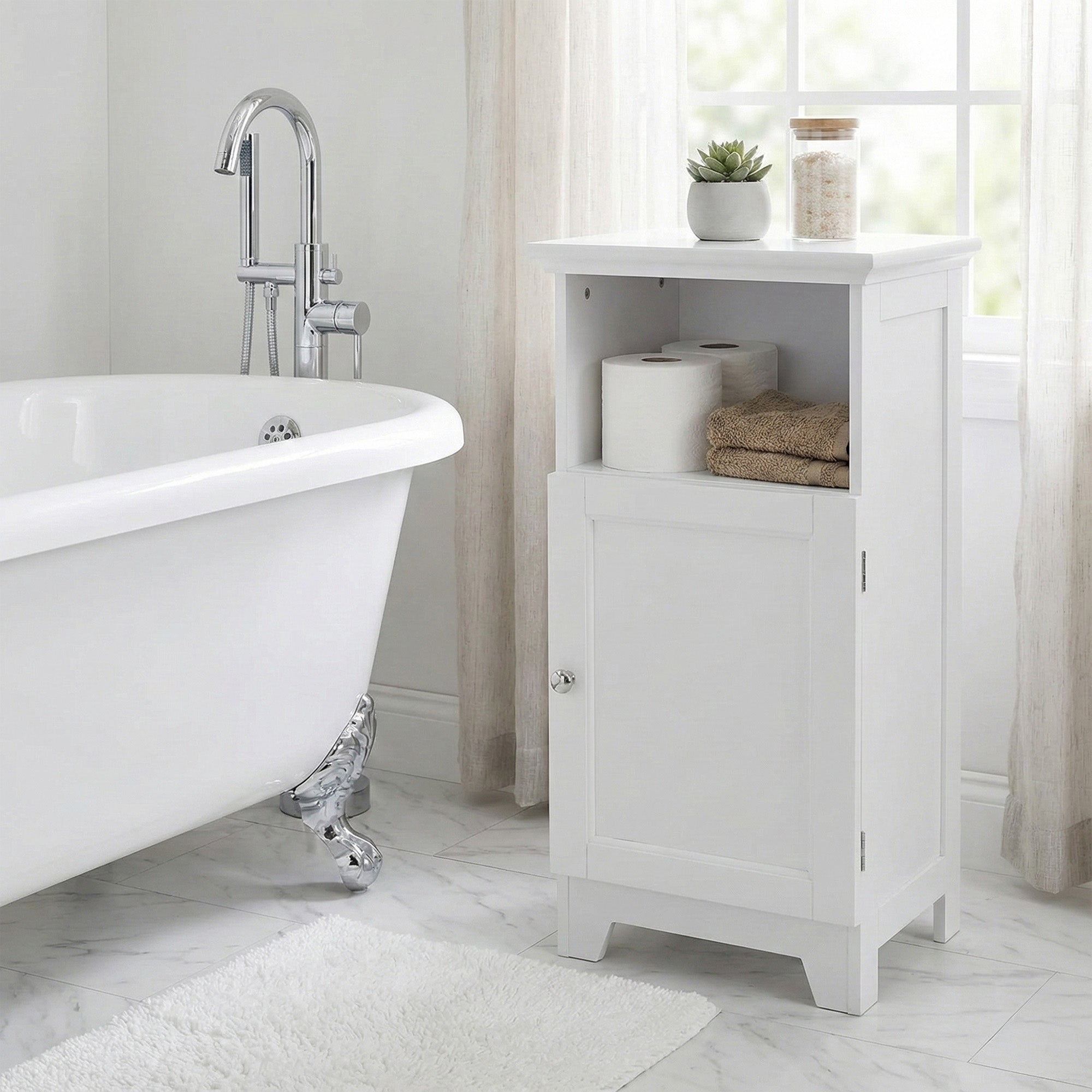 Redmon Shaker Style Single Door Cabinet, Bathroom Storage Organizer, White - VMInnovations