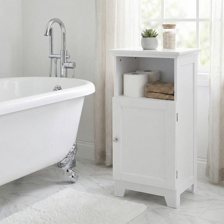 Redmon Shaker Style Single Door Cabinet, Bathroom Storage Organizer, White