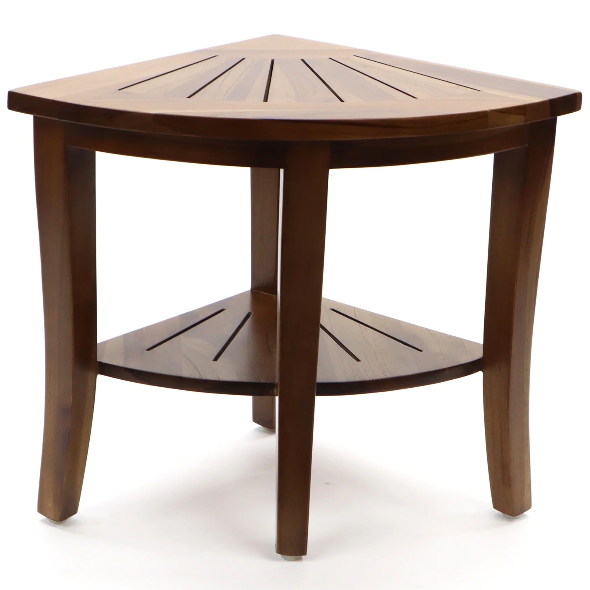 Redmon Genuine Teak Corner Shower Bench, Underseat Shelf Storage, Teak Woodgrain (Used)