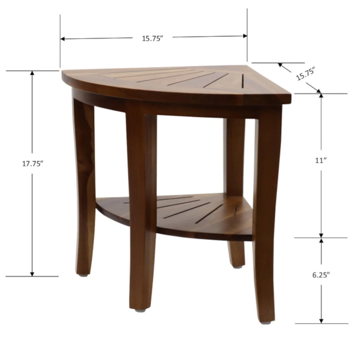 Redmon Genuine Teak Corner Shower Bench, Underseat Shelf Storage, Teak Woodgrain