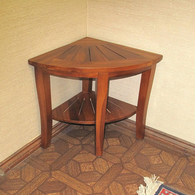 Redmon Genuine Teak Corner Shower Bench, Underseat Shelf Storage (Open Box)