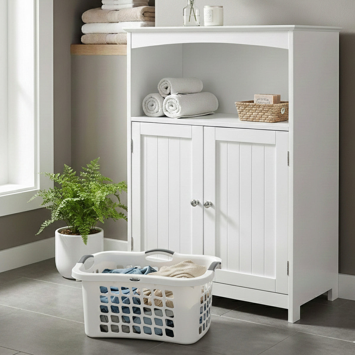 Comfort Grip Clothes Basket, Plastic Laundry Storage w/3 Handles(Open Box)