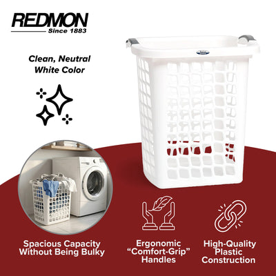 Redmon Comfort Grip Clothes Hamper, Upright Plastic Laundry Basket, White - VMInnovations