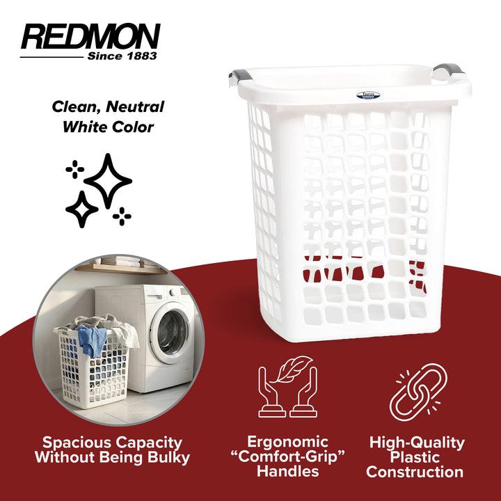 Redmon Comfort Grip Clothes Hamper, Upright Plastic Laundry Basket, White