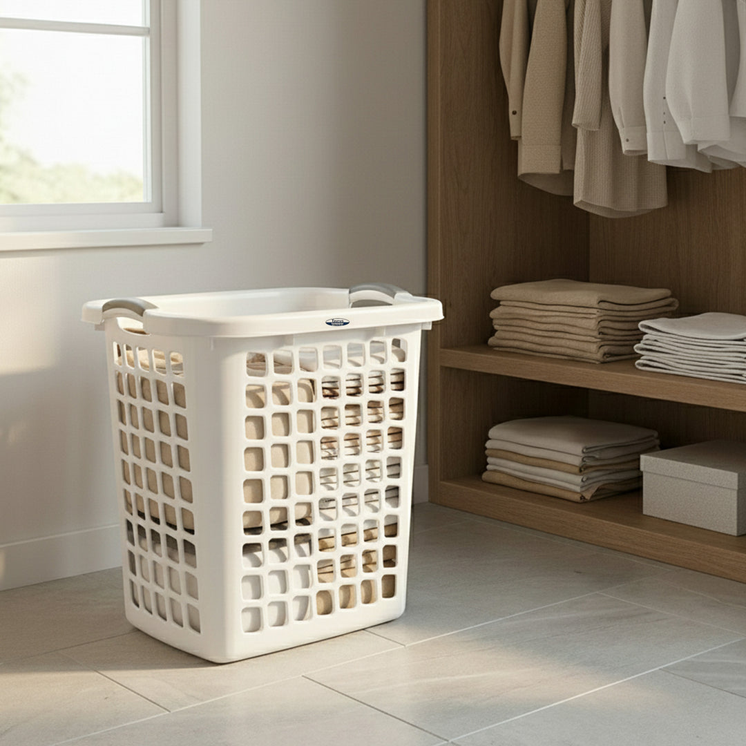 Redmon Comfort Grip Clothes Hamper, Upright Plastic Laundry Basket, White