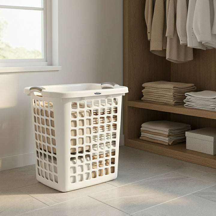 Redmon Comfort Grip Clothes Hamper, Upright Plastic Laundry Basket, White