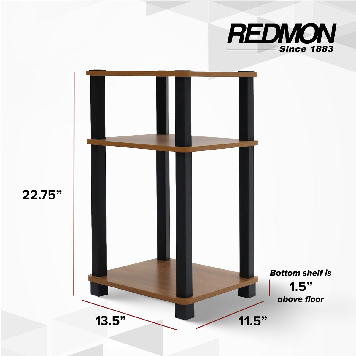 Redmon 3-Tier Shelf Side Table, Freestanding Storage Unit, Woodgrain (Open Box)