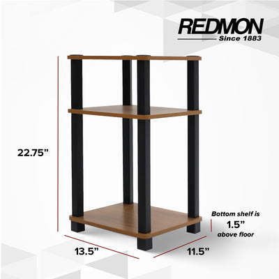 Redmon 3-Tier Shelf Side Table, Freestanding Storage Unit, Woodgrain (Open Box)