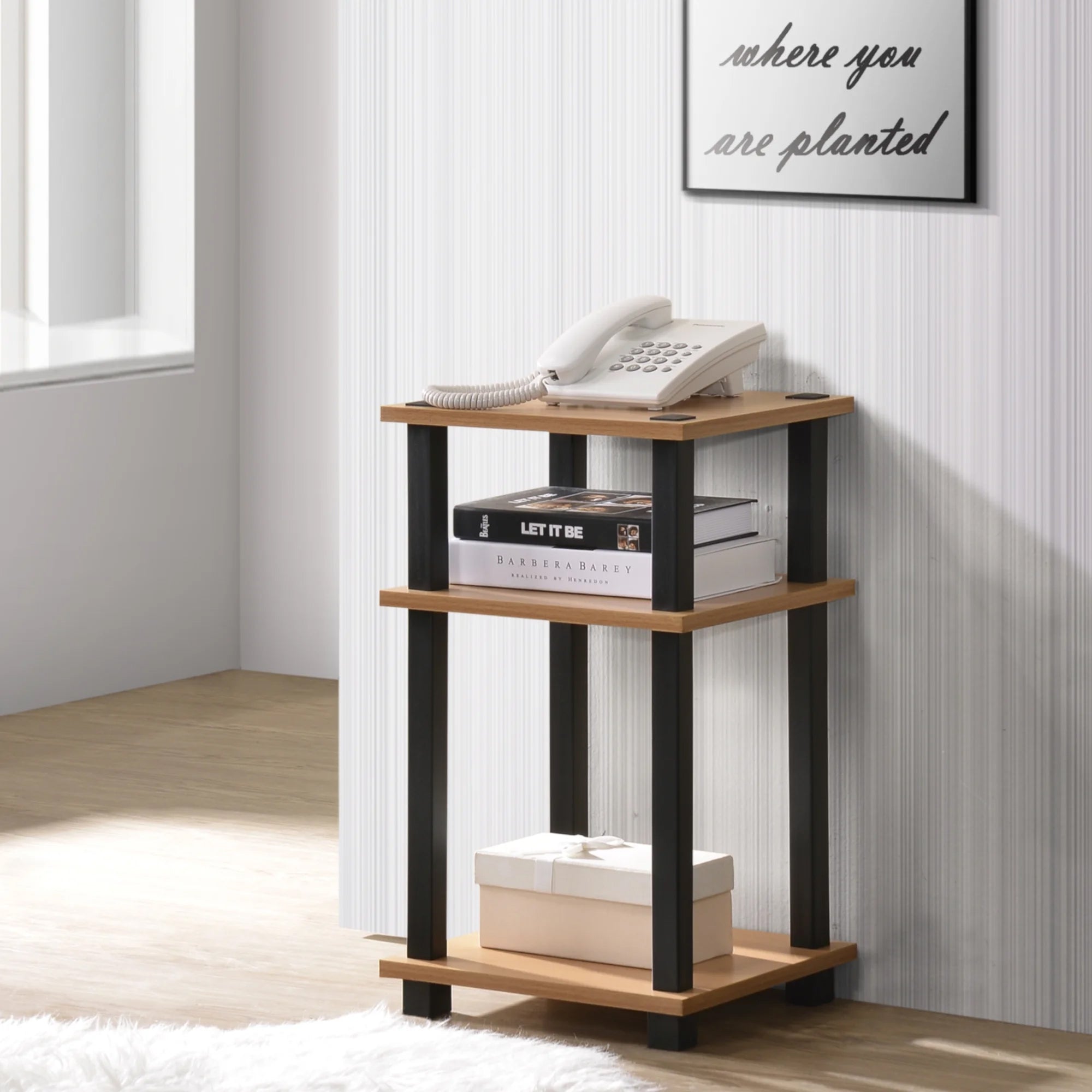 Redmon 3-Tier Shelf Side Table, Freestanding Storage Unit, Woodgrain (Open Box)