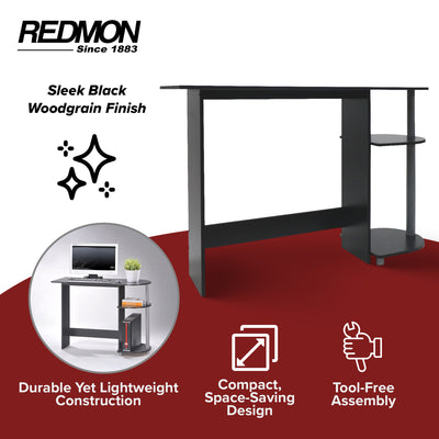 Redmon Computer Laptop Media Desk for Home or Office with Storage Shelves, Black - VMInnovations