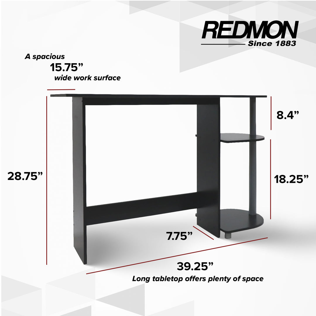 Redmon Computer Laptop Media Desk for Home or Office with Storage Shelves, Black