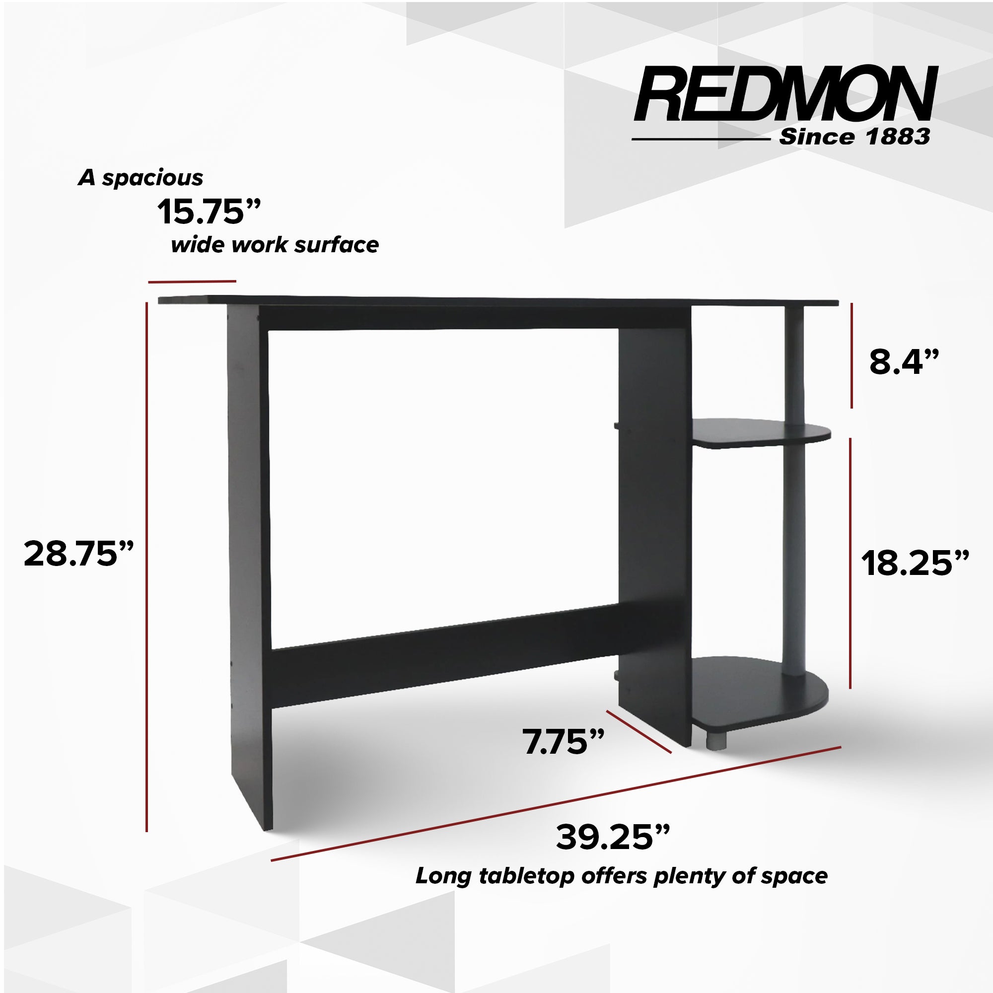 Redmon Computer Laptop Media Desk for Home or Office with Storage Shelves, Black - VMInnovations