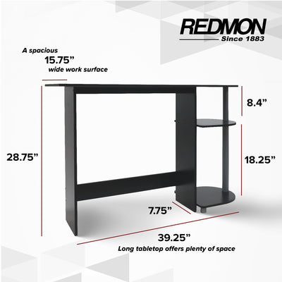 Redmon Computer Laptop Media Desk for Home or Office with Storage Shelves, Black - VMInnovations