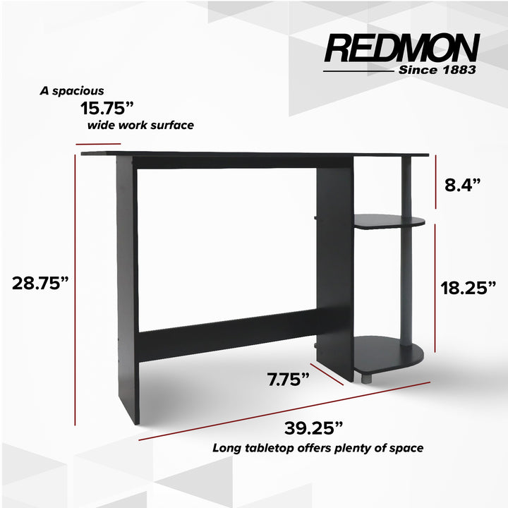 Redmon Computer Laptop Media Desk for Home or Office with Storage Shelves, Black