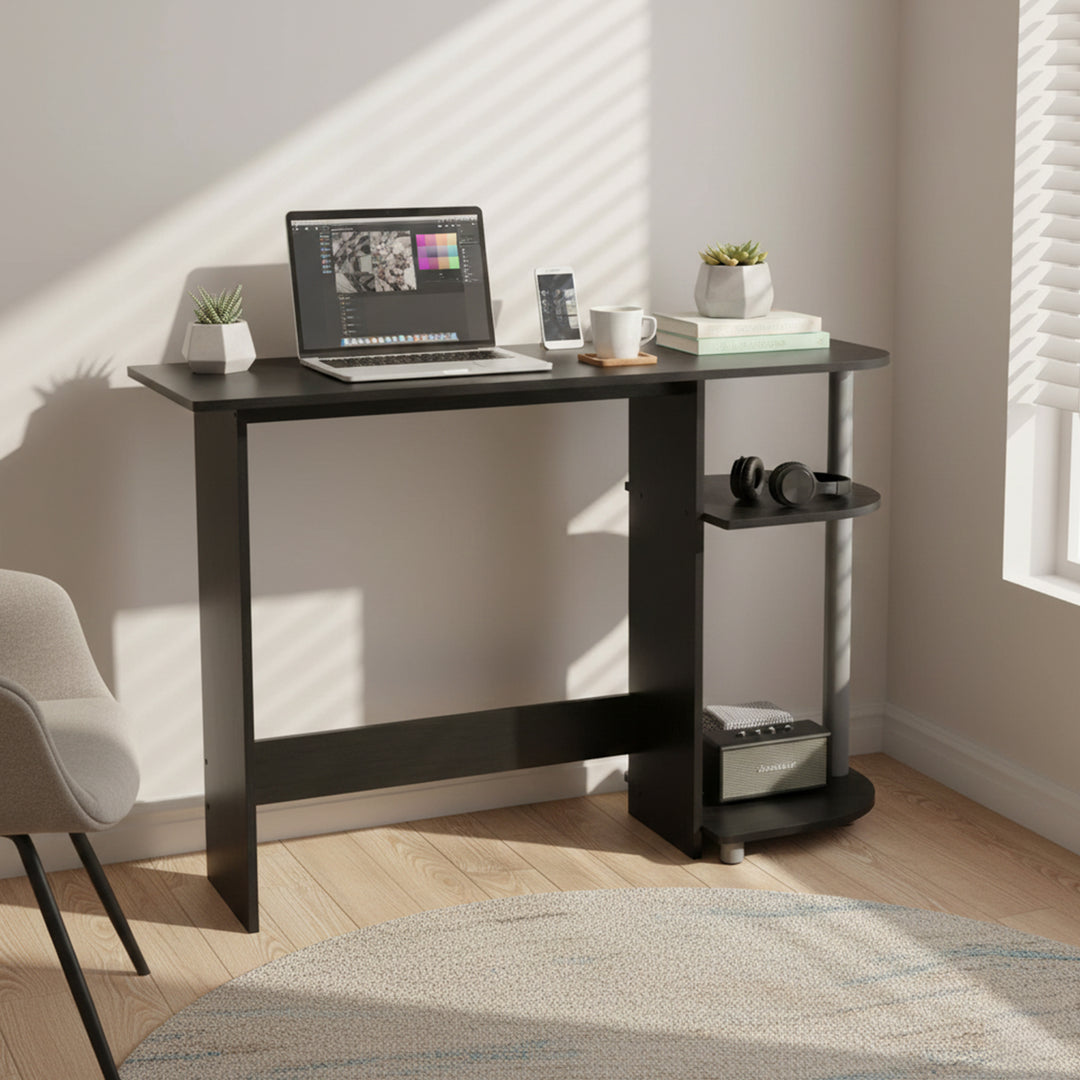 Redmon Computer Laptop Media Desk for Home or Office with Storage Shelves, Black