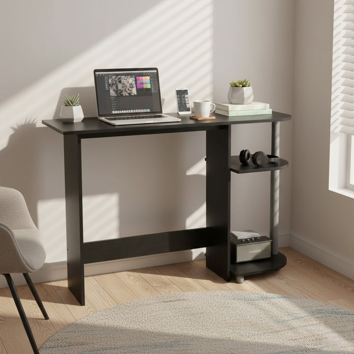 Redmon Computer Laptop Media Desk for Home or Office with Storage Shelves, Black