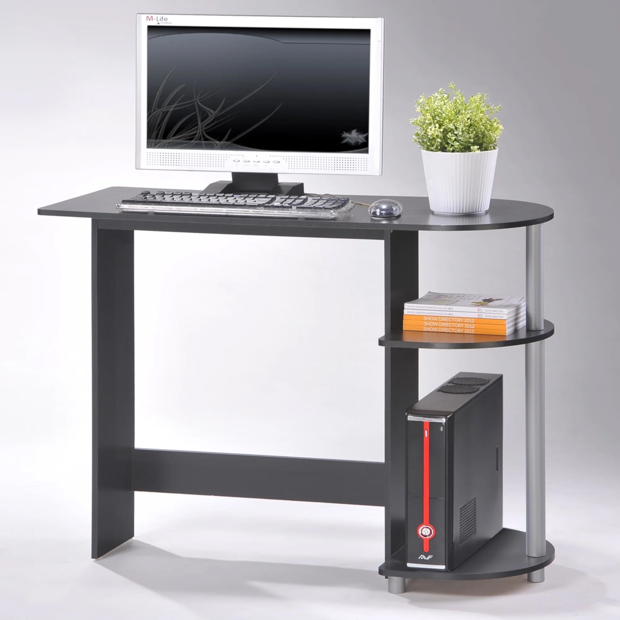 Redmon Computer Laptop Media Desk for Home or Office with Storage Shelves, Black - VMInnovations
