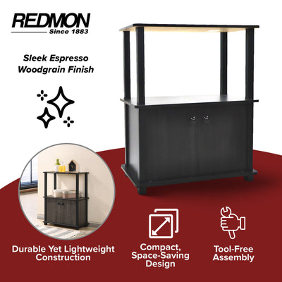 Redmon Freestanding 3-Shelf 2-Door Storage Floor Cabinet, Espresso Woodgrain - VMInnovations