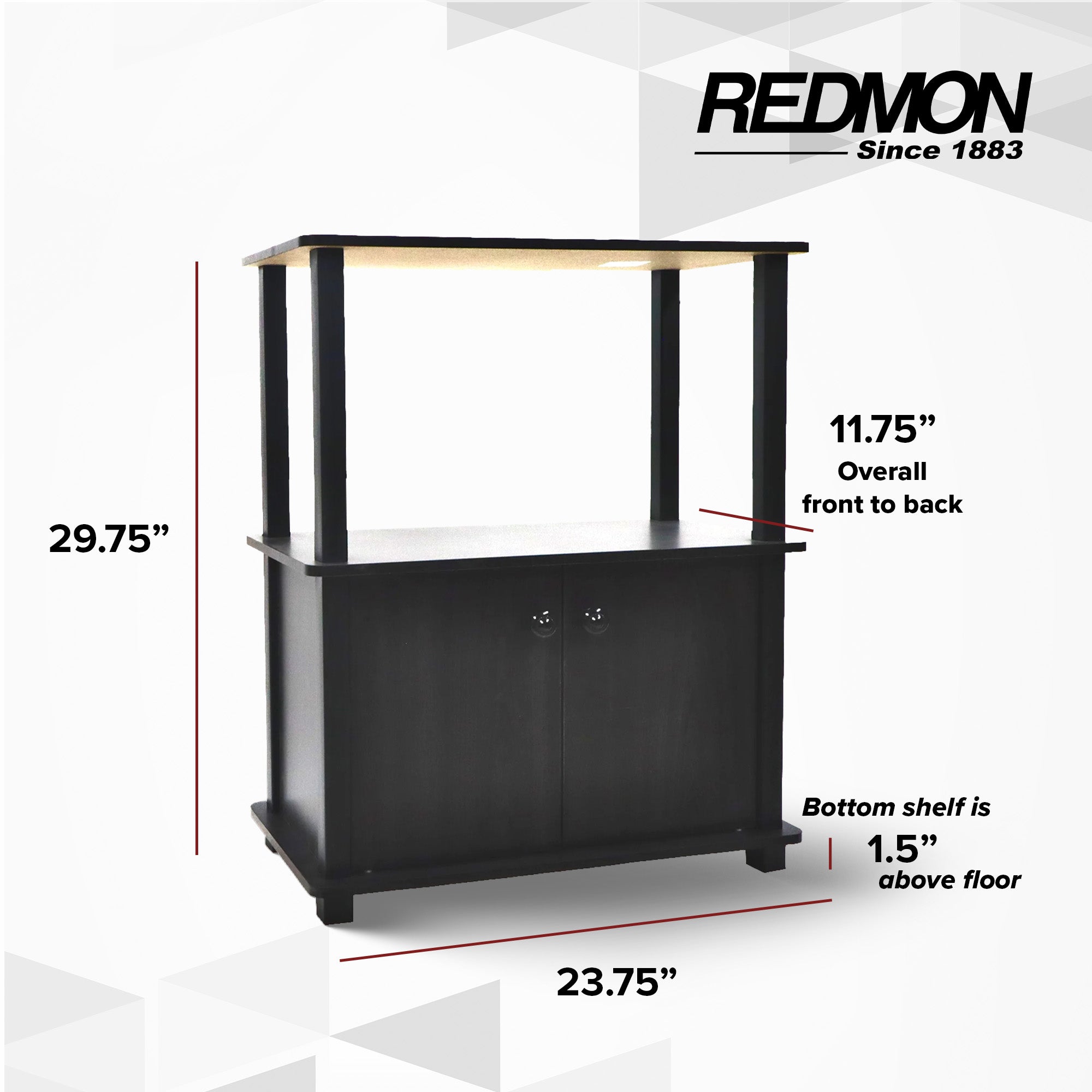 Redmon Freestanding 3-Shelf 2-Door Storage Floor Cabinet, Espresso Woodgrain - VMInnovations