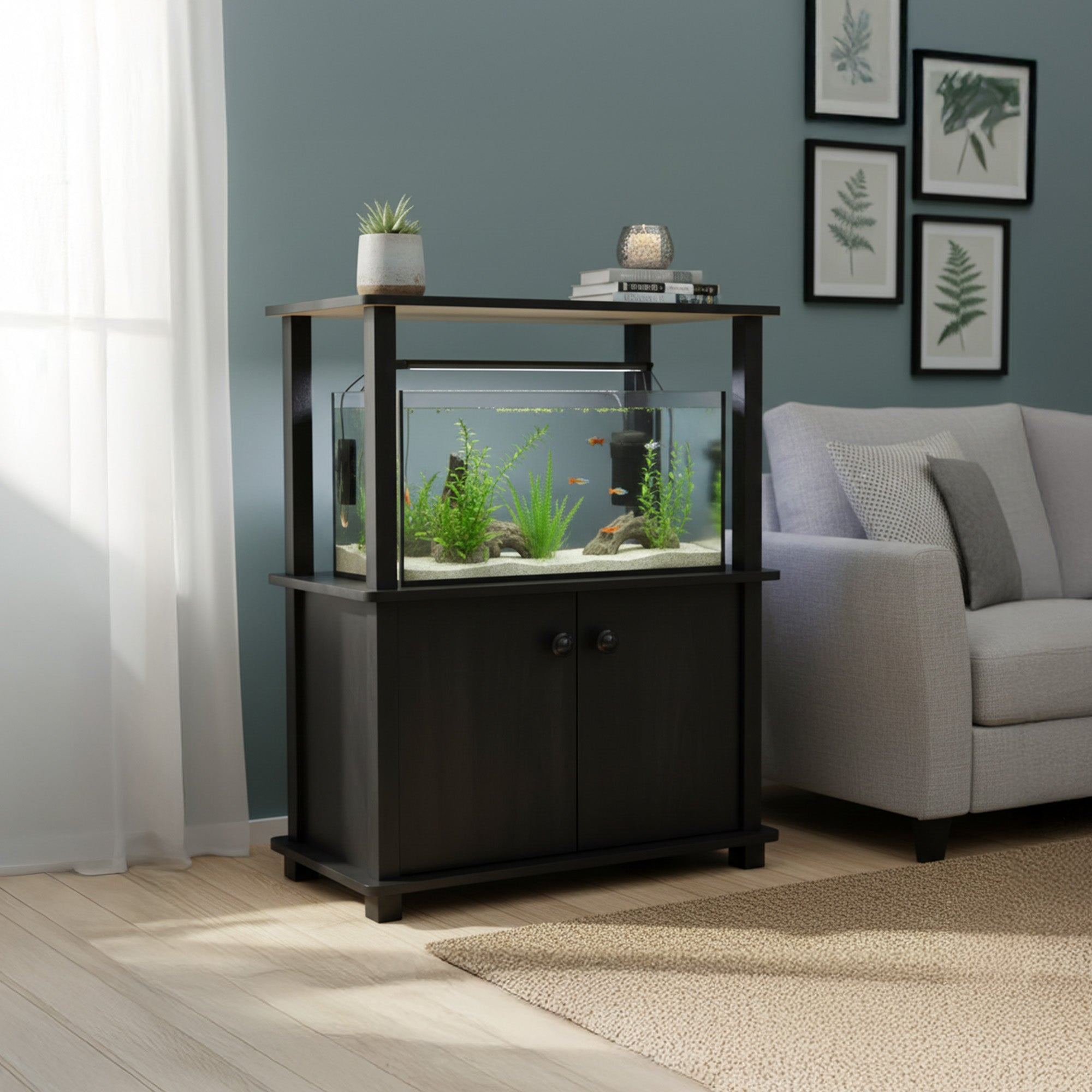 Redmon Freestanding 3-Shelf 2-Door Storage Floor Cabinet, Espresso Woodgrain - VMInnovations