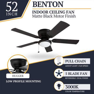 Prominence Home 52" Indoor LED Ceiling Fan w/Pull Chain, Matte Black (Open Box)
